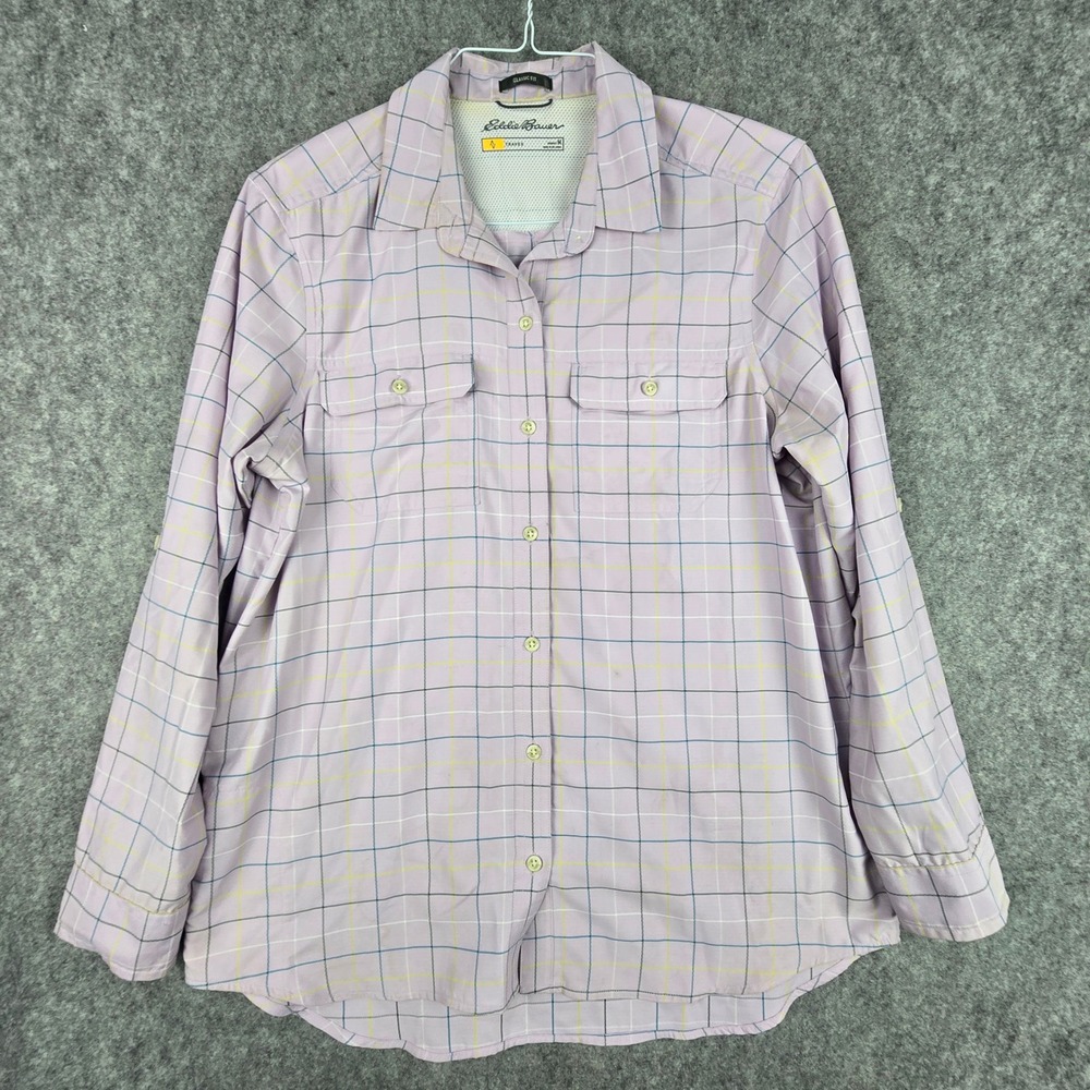 Eddie Bauer Travex Womens M Long Sleeve Shirt Pink Plaid Grid Vented Hiking Trek